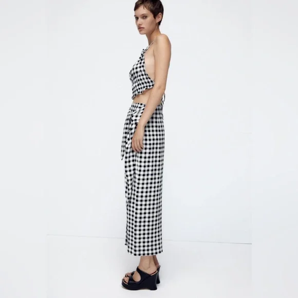 ZARA Gingham Linen Blend Skirt - Picture 8 of 12
